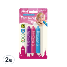 AMOS 阿摩司 人體彩繪蠟筆-粉色系 易於清洗 不含對羥基苯甲酸酯 經皮膚科醫生測試, 3色, 2組