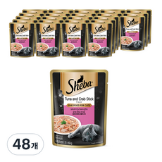 쉬바 파우치 고양이 습식사료, 참치+게살, 70g, 48개