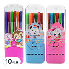 블루마토 원터치 사각통 사인펜 12색 케이스 No.1969, 랜덤 발송, 10세트