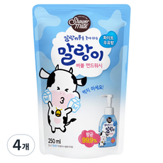 샤워메이트 말랑카우 버블 핸드워시 화이트 우유향 리필, 4개, 250ml