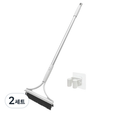 Sol & Soul 2合1立式地板清潔刷 長柄刮水器 + 簡易壁掛架套組, 2套, 淺灰色 + 黑色(清潔刷)