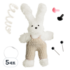 yarna 철사인형 + 핀타입 인형눈 4mm x 2p + 컬러미니삼각코 2종 + 컬러와이어링 모루 뽀글이 토끼 인형 만들기 세트, 5세트, 아이보리 + 화이트 + 블랙 + 핑크
