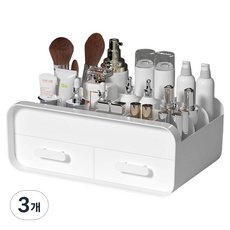 재이팍 서랍형 플라스틱 화장품 2단 정리 탁상 수납함, 아이보리 화이트, 3개