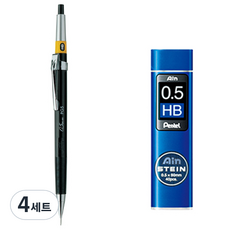 Pentel 飛龍文具 Graph 製圖自動鉛筆 PG5-AD + Ain Stein 自動鉛筆芯 HB 套組, 0.5mm, 4個