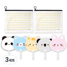 투영디자인 애니멀 프랜즈 부채 5p + 투영 멀티 파우치 라지 2p, 랜덤발송(부채), 옐로우(파우치), 3세트