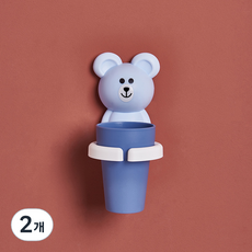 可愛小熊黏貼式牙刷牙膏收納型牙刷架, 1號 藍色, 2個