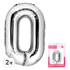 PARTYSHOW 大型數字0鋁箔氣球, 銀色, 2個