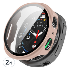 루아러블 갤럭시워치 액정 보호 강화유리 풀커버 케이스, 라이트핑크, 2개