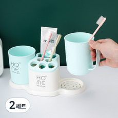 몬드스팟 浴室牙刷架 + 漱口杯 2件組 YY57501, 2套, 藍色