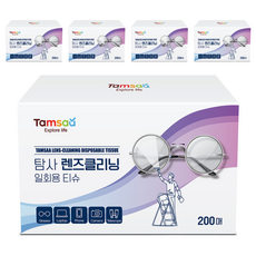 Tamsaa 鏡片清潔一次性擦拭巾 200張, 白色, 5盒