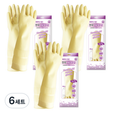 한우 튼튼하고 질긴 밴드형 주방용 키친 롱 고무장갑, 6세트, 소(S), 아이보리