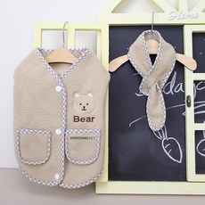 DING DONG PET 寵物馬克刷毛背心 + 圍巾組合, 米色, 1個