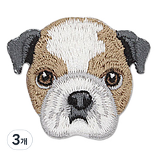 Button King 東大門鈕扣王 熱接著式刺繡小狗鬥牛犬臉布貼, 3個, 混合色