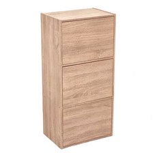 LiFArt 日系簡約附門三層收納櫃, 89 x 42 x 28 cm, 經典橡木色