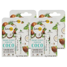 Lovea 乳油木護唇膏 4g｜保濕滋潤 預防乾裂 天然成分, 椰子香, 4條