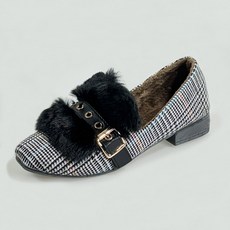 슈즈앤 여성용 체크패턴 털 단화 sn247