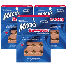 Macks 스누저 필로우 소프트 실리콘 이어플러그 귀마개, 3개, 6쌍