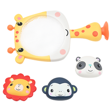 費雪 戲水玩具 撈撈樂 長頸鹿撈網 可噴水軟膠玩偶 底部吸盤設計, 1組