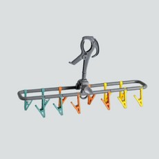 多用途附夾折疊曬衣架, 灰色, 1個