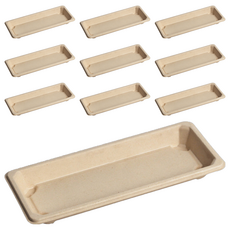 禾啟 0.6植纖壽司盒 22.2 x 9.2 x 2.2cm 50入 (44號) - 植物纖維環保壽司餐盒, 米色, 10組