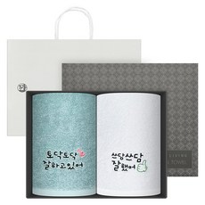 Songwol 松月 Good Job 書法洗臉毛巾 170g 30支棉紗 2入禮盒組, 隨機出貨, 1套