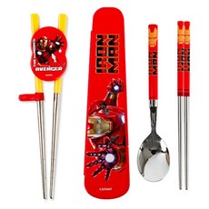 LILFANT 漫威鋼鐵人印花學習筷+湯匙筷子+收納盒組, 混色, 學習筷+湯匙+筷子+餐具盒