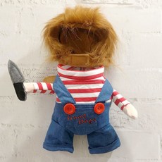 SassyDog 寵物 恰吉 站立裝, 棕色 + 牛仔藍, 1件