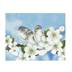 디클레어 액자 캔버스형 보석십자수 DIY 키트 40 x 50 cm, 아기새 삼형제, 1세트