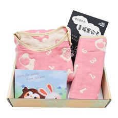 HiBOU 喜福 神隊友禮盒 6重紗2件組(數字小蘑菇) 6重紗防踢被 S+0-2歲肚圍(送黑白卡), 數字小鷹粉