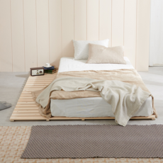 JINI&FUNNY 松木低床型四折床墊底板 加大雙人(Queen), 原木色