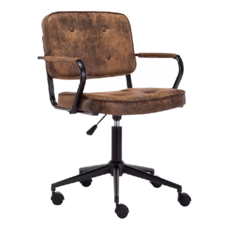 E-home 伊澤爾復古工業風拉扣扶手電腦椅, Leathaire新型科技布, 防潑水, 耐磨, 58 x 58 x 83~95cm, 棕色