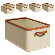 小麥購物 日式布藝收納盒 25L, 米色, 6個