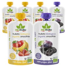 비오이탈리아 유기농 퓨레 패키지 3p 세트 360g, 혼합맛(사과/딸기/바나나), 푸룬맛, 120g, 6개