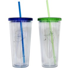KKOMKKOMI Poreus 可重複使用吸管隨行杯 2款, 650ml, 藍色北極熊 + 綠色企鵝