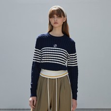EGOIST 女款條紋麻花針織套頭衫 EQ3BO817