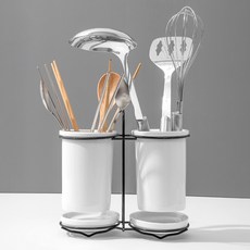 Saenghwalgongsik 現代風格瀝水陶瓷餐具筒 2格, 白色, 1個