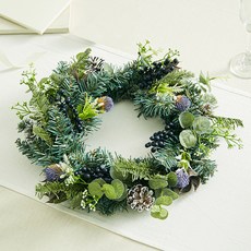 에버그린 리스 솔방울 컬러믹스 리스 현관 벽 장식, 그린, 35cm, 1개