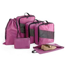 TAILI 太力 夢菱格收納袋雙層拉鏈壓縮袋 奢華酒紅, 6件, 1組