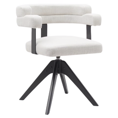 E-home Ozzie奧奇造型扶手布面實木腳旋轉餐椅, 高密度泡棉椅背, 360度旋轉, 奶油色, 1個