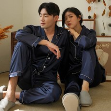 달콤한레드 커플용 신혼부부 실크 긴팔 잠옷 세트
