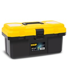 델리툴즈 휴대용 플라스틱 트레이타입 듀얼 레이어 스토리지 공구 보관 툴박스 블랙 옐로우 DL432615, 1개