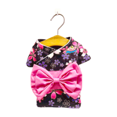 SassyDog 女款蝴蝶結和服外套 版偏大, 黑色, 1件