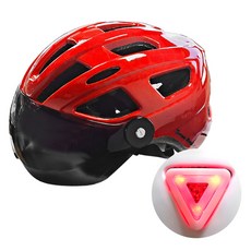 HObI 防彈護目鏡 + 尾燈 一體成型自行車安全帽, 亮面紅色