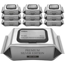 쿤달 퓨어 앤 세이프 프리미엄 실버 에디션 물티슈, 75g, 70매, 10개