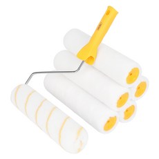 deLi 得力 工具 油漆筒 壓克力刷 滾筒罩 177.8mm + 滾筒刷 6件組 白色 + 黃色 DL528217, 1套