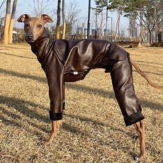 DOGGY STAR 義大利格雷伊獵犬衣服 IG衣服 彈性刷毛皮革連身衣, 棕色