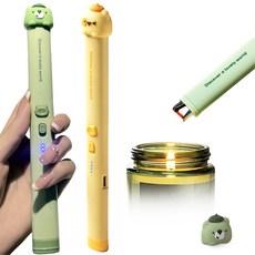 퀸즈모닝 이중스위치 C타입 충전식 플라즈마 전기라이터 2종 세트, 노란색, 초록색, 1세트