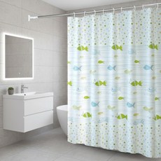 Any One Pick可愛防水浴簾+窗簾環組, 1套, 魚世界