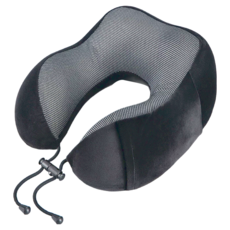 M型 記憶棉頸枕+收納袋, 28 x 28 x 14cm, 黑色, 記憶棉/水晶絨