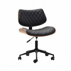 E-home 艾斯 造型復古曲木電腦椅, PU皮革, 防潑水, 透氣舒適, 黑色, 50 x 49 x 77-88 cm